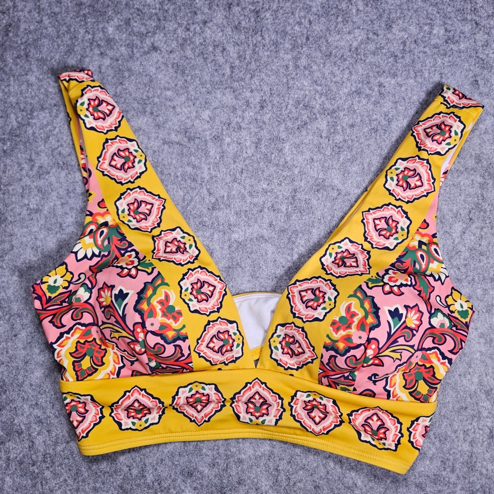 Boden Women Yellow Bikini Top Floral Paisley V-Neck S0178 Swim Beach 8